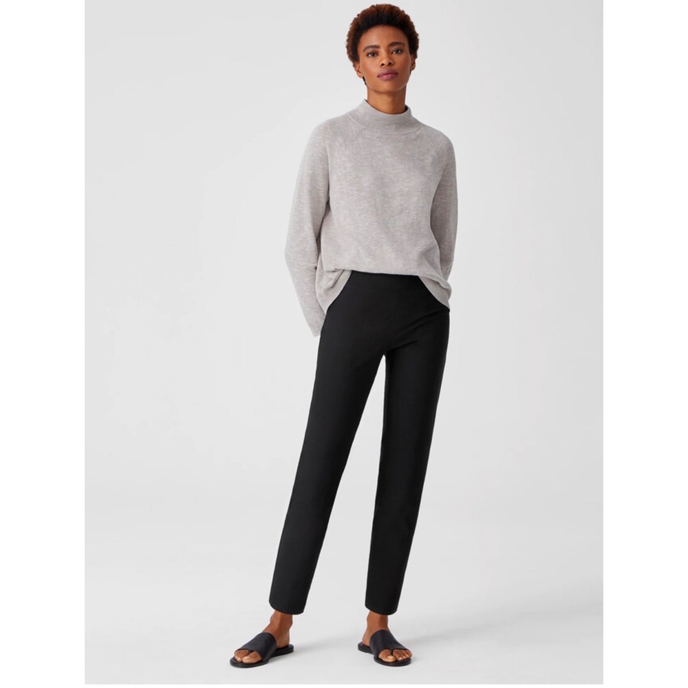 Eileen Fisher Slim Ankle Pant M Black Washable Stretch Crepe High Waist Business